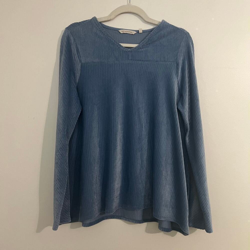 Soft Surroundings Velvet Velour V Neck Button Sleeve Detail Long Sleeve Top - Picture 1 of 10